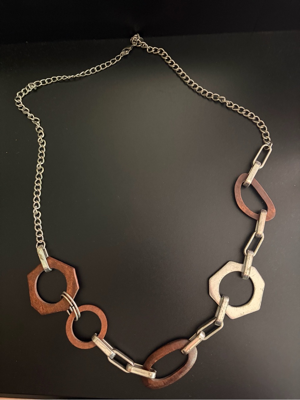 Chicos Mixed Metal Hex & Oval Link Necklace - Silver and Brown